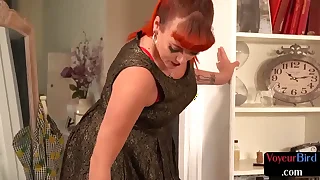 Redhead cfnm domme teasing and heeding guy jerk his cock